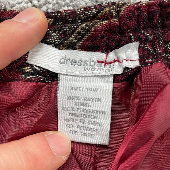 Dressbarn Maxi Skirt Women 14 Red Paisley Tasseled Back Slit Rayon Elastic Waist - Picture 5 of 12